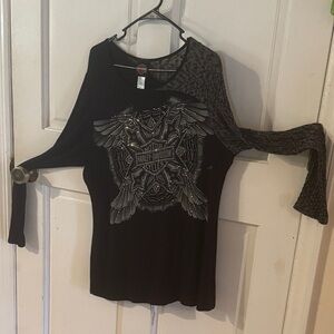 Harley-Davidson Black and Silver Winged Graphic Long Sleeve knit lightweight swe